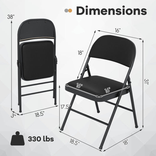 4 Pack Folding Chairs with Metal Frame and PVC Leather for Indoor Outdoor-Black W2B