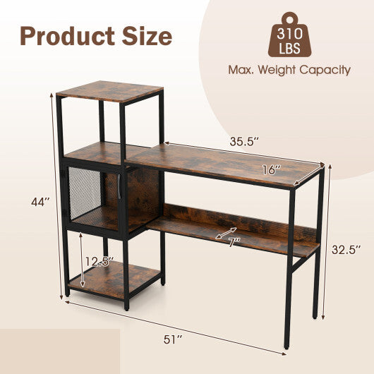 Computer Desk with Bookshelf Home Office Desk with Storage Cabinet and Shelves-Rustic Brown W2B
