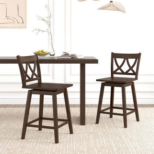 24/29 Inch Bar Stool Set of 2 Wooden Bar Chairs with Rubber Wood Frame-24 inches W2B