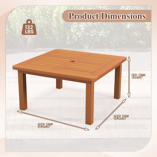 Patio Coffee Table with Umbrella Hole and Teak Oil Finish W2B