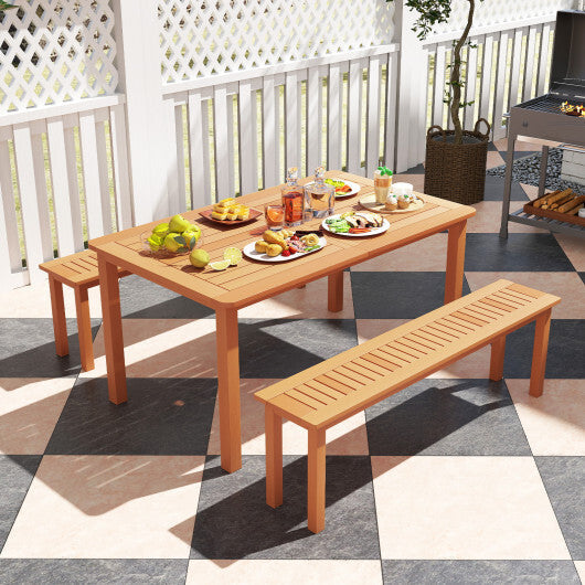 Outdoor 59 Inch Long Patio Dining Backless Wooden Bench with Teak Oil Finish W2B