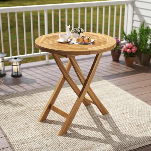 Patio Teak Wood Dining Table with Slatted Tabletop and Sturdy X-Shaped Frame W2B