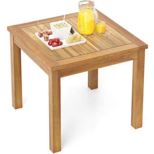 Outdoor Side Table Teak Wood End Table Square Patio Snack Coffee Table