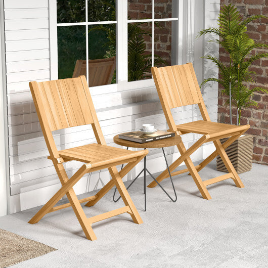 2 Pieces Teak Wood Outdoor Dining Chairs with Slatted Seat W2B