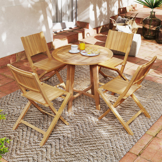 2 Pieces Teak Wood Outdoor Dining Chairs with Slatted Seat W2B