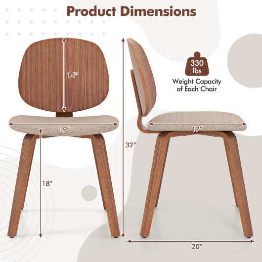 Wooden Dining Chair Set of 2 with Bentwood Frame and Padded Seat-Walnut W2B
