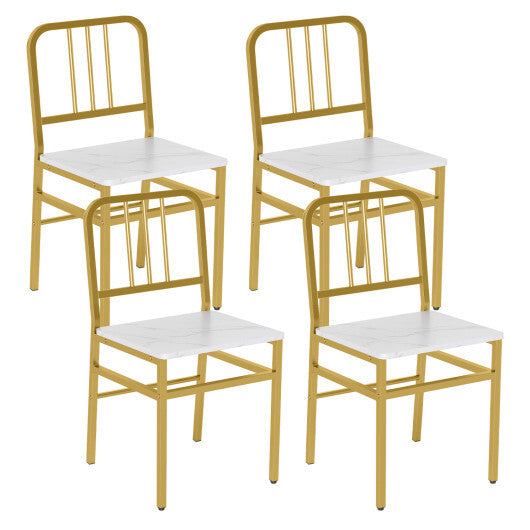 Dining Chairs Set of 4 with Slatted Backrest & Metal Frame and Wooden Seat-Rustic Brown W2B