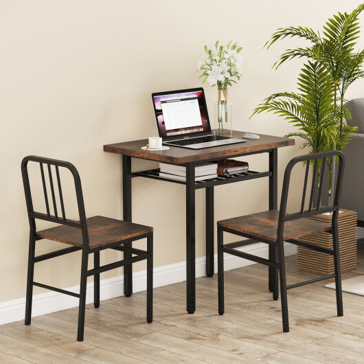 3-Piece Dining Table Set with Rectangular Kitchen Table and 2 Chairs-Rustic Brown W2B