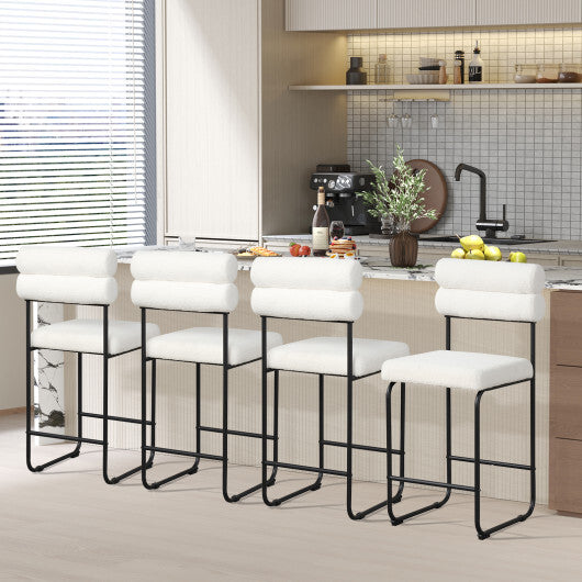26 Inch Counter Height Bar Stools Set of 2 with Metal Frame and Footrest-White W2B