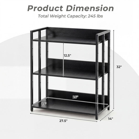3-Tier Corner Bookshelf with Adjustable Shelves and Anti-Toppling Device for Study-Black W2B