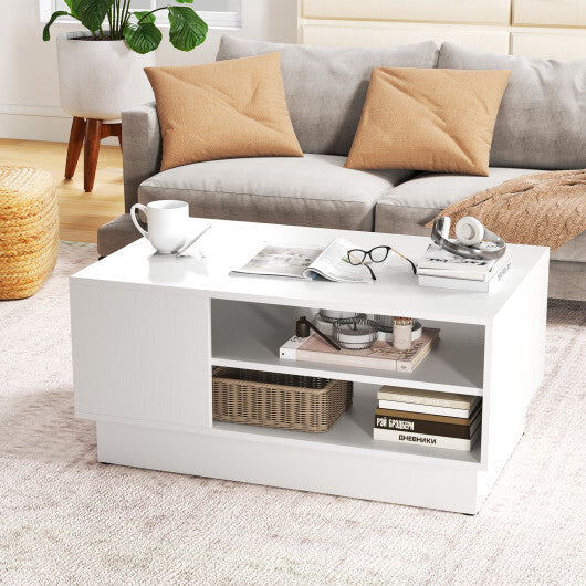 Modern Coffee Table with 2-Tier Open Storage Shelves-White W2B