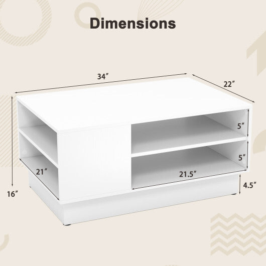 Modern Coffee Table with 2-Tier Open Storage Shelves-White W2B