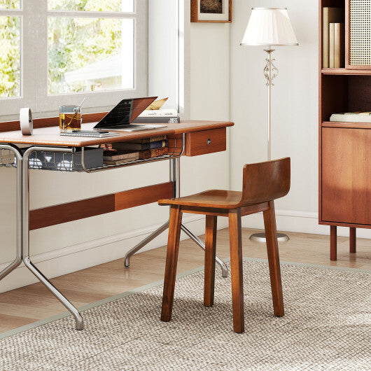 Wood Dining Chair Set of 2 Farmhouse Kitchen Dining Room Chairs Mid-Century Modern Armless Side Chairs-Brown