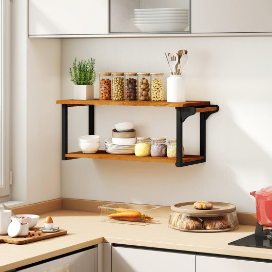 Teak Wood Wall Mounted Floating Shelves with Towel Bar W2B