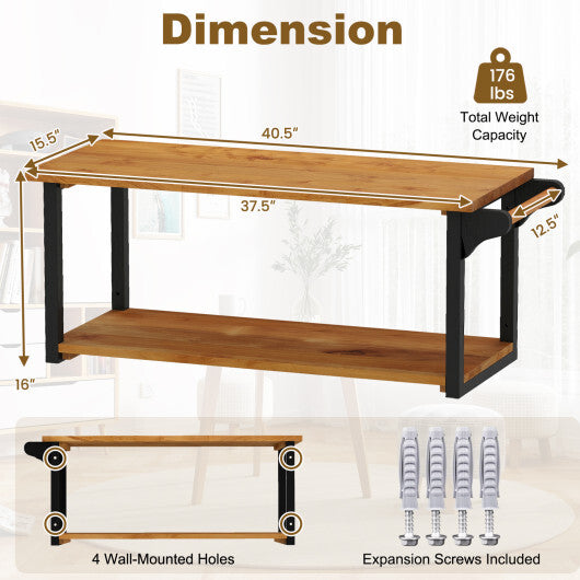Teak Wood Wall Mounted Floating Shelves with Towel Bar W2B
