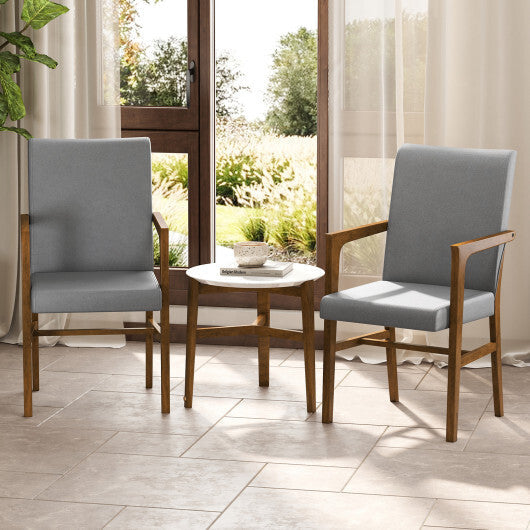 Upholstered Accent Chairs Set of 2 with High Back and Solid Wooden Frame-Gray W2B