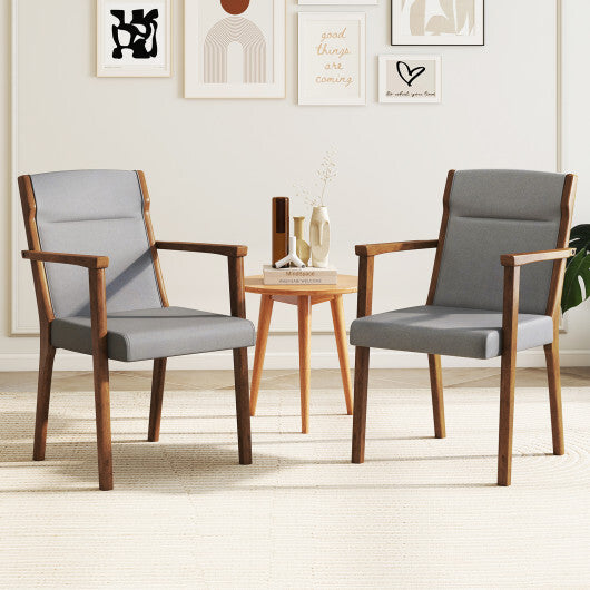 Upholstered Wooden Accent Chairs Set of 2 with High Back and Soft Cushion-Gray W2B