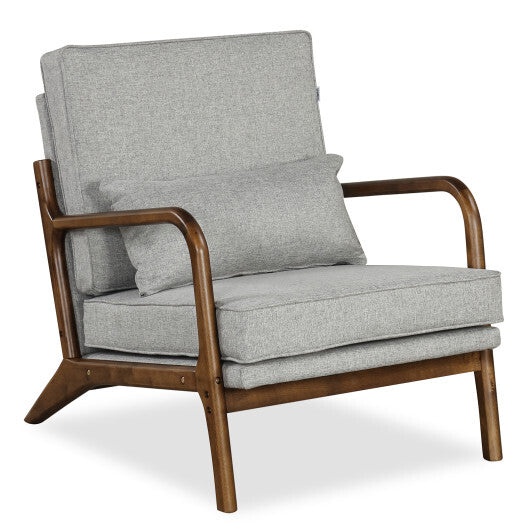 Modern Accent Chair with Rubber Wood Armrests and Removable Back-Beige