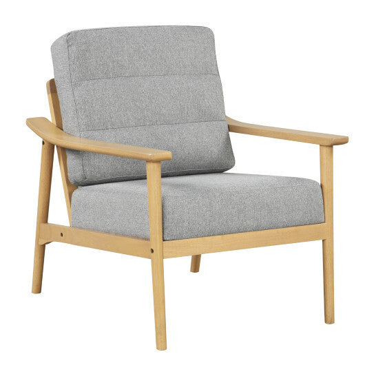 Modern Accent Chair with Rubber Wood Armrests and Legs for Living Room-Brown W2B
