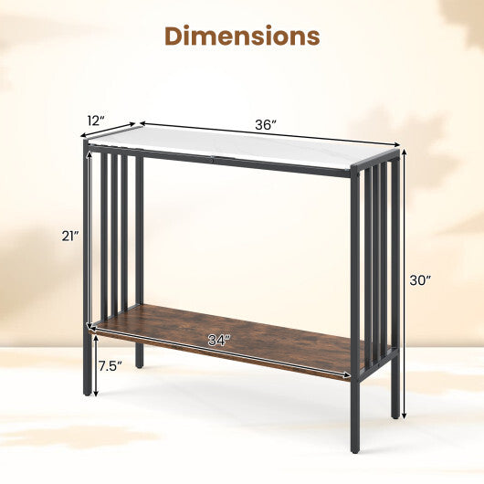 36 Inch Console Table 2-Tier Industrial Foyer Table with Sintered Stone Tabletop W2B