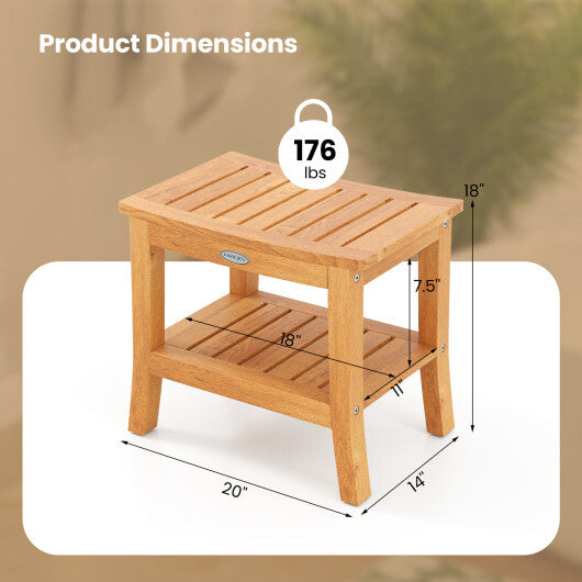 20 Inches Non-slip Shower Bench with Storage Shelf and Curved Top W2B