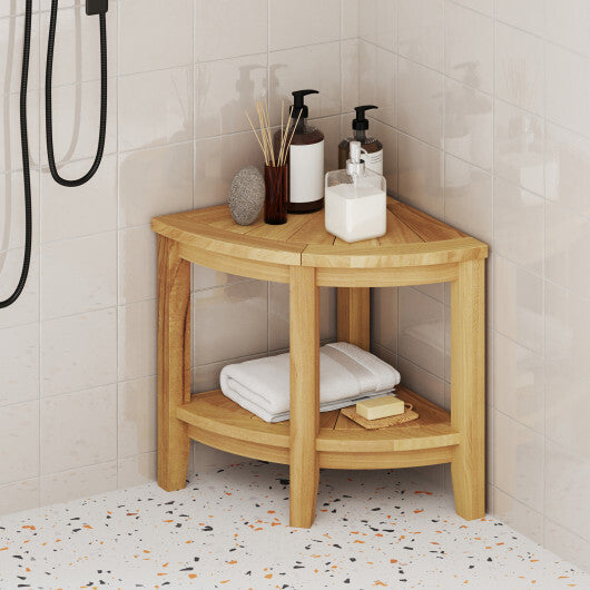 Teak Wood Shower Bench with Storage Shelf for Inside Shower to Sit on - Color: Natural W2B