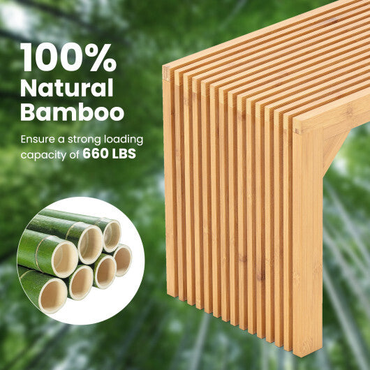 Bamboo Dining Bench Long Entryway Bench Indoor Outdoor Solid Wood Bench-Natural W2B
