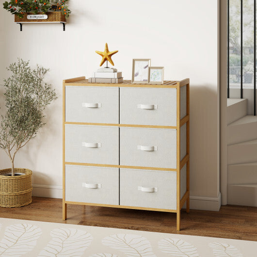 Fabric Dresser with 6 Drawers with 6 Folding Fabric Bins for Bedroom Living Room-Natural W2B