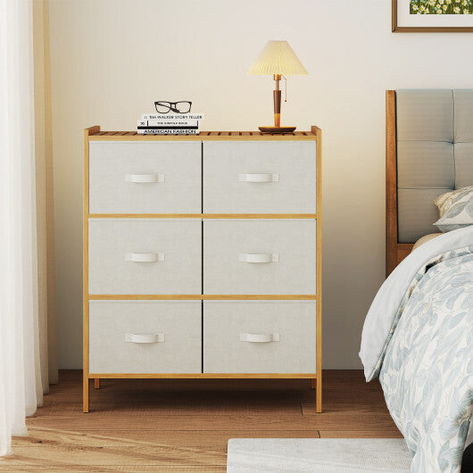 Fabric Dresser with 6 Drawers with 6 Folding Fabric Bins for Bedroom Living Room-Natural W2B