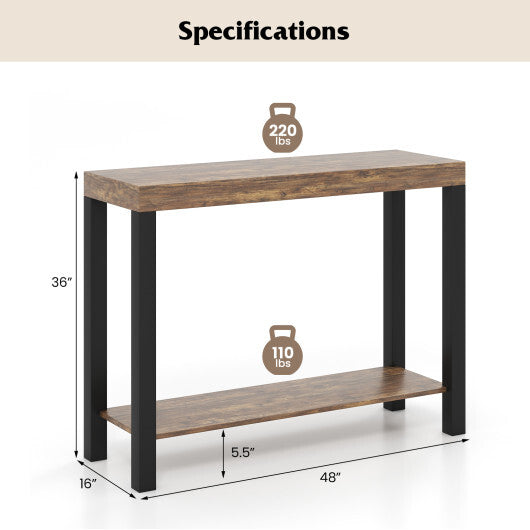 2-Tier Home Bar Table with Open Shelves and Storage for Home Kitchen Living Room Pub-Rustic Brown W2B