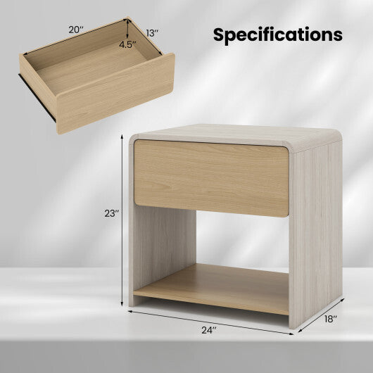 2-Tier Modern Style Nightstand with Drawer and Open Shelf-Oak W2B