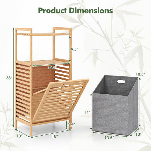 Bamboo Tilt out Laundry Hamper with Foldable and Removable Basket-Natural W2B