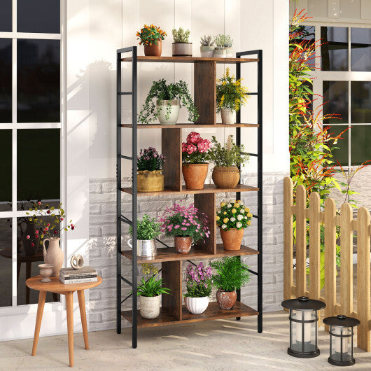 5-tier Bookcase 61 Inch Tall Industrial Bookshelf with Metal Frame W2B
