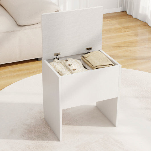 Vanity Stool Flip Top Storage Stool with Soft Padded Seat-White W2B