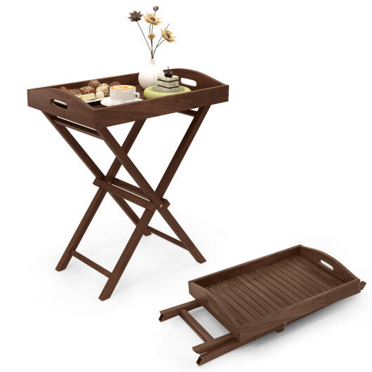 Solid Teak Wood Tray Table with Removable Tray Top for Patio and Garden W2B