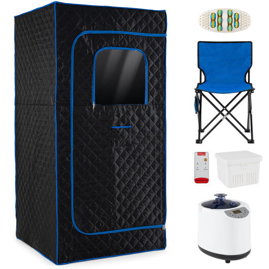 Portable Steam Sauna Box with 3L/1200W Fast-Heat Steamer and 15-Level Temperature-Blue W2B