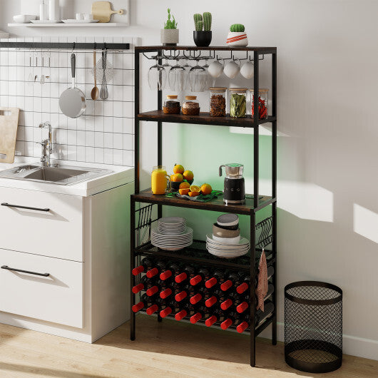 Wine Organizer with Power Outlet and Bottle Holders-Rustic Brown W2B