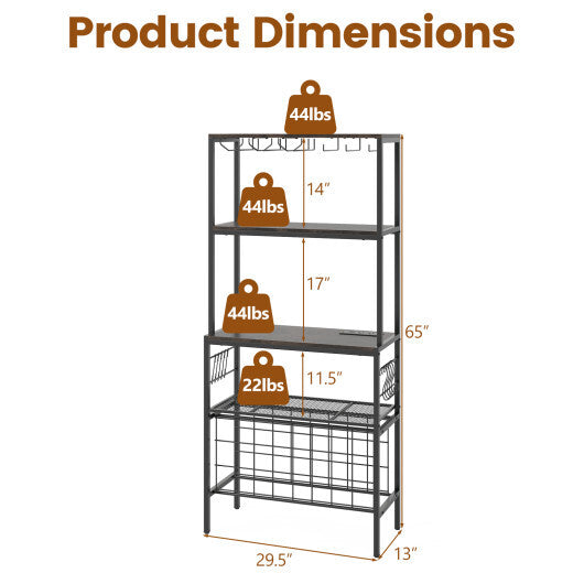 Wine Organizer with Power Outlet and Bottle Holders-Rustic Brown W2B