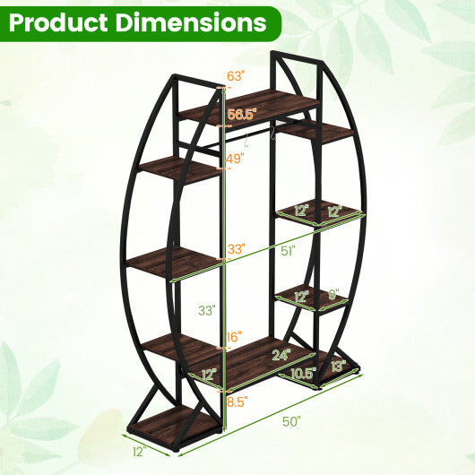 Indoor Plant Stand 63" Tall 10-Tier Corner Metal Plant Shelf Large Flowerpot Holder-Brown W2B