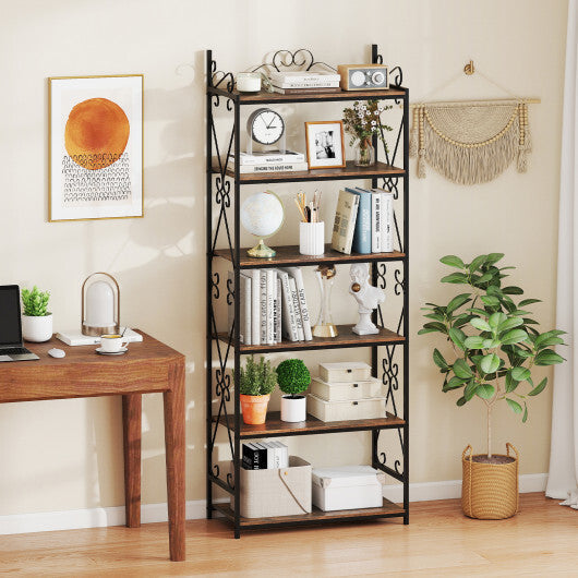 6-Tier Bookshelf Industrial Bookcase with 2 Anti-Tipping Kits and Metal Frame-Rustic Brown W2B