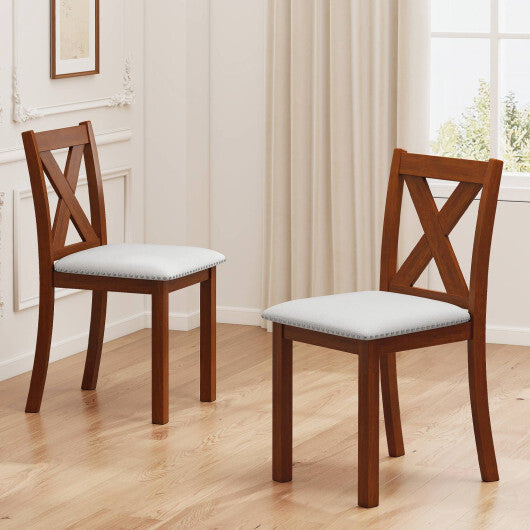 Wooden Dining Chair Set of 2 with Padded Seat and Curved Back-Beige W2B