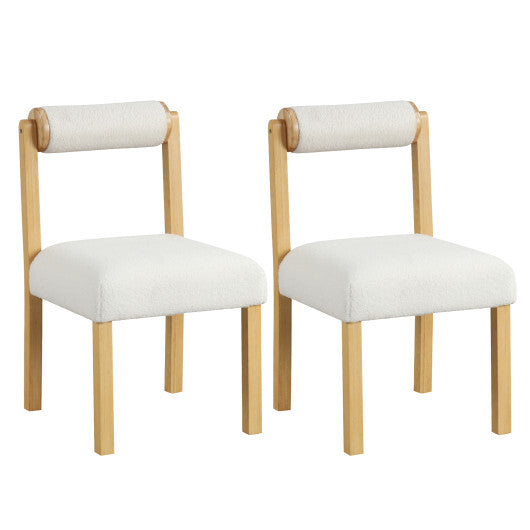 Wooden Dining Chair with Rubber Wood Frame and Cylinder Back Set of 2-White W2B