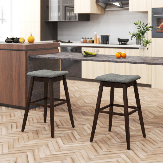 Swivel Bar Stools Set of 2 with Footrest and Rubber Wood Legs-Brown W2B