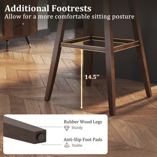 Swivel Bar Stools Set of 2 with Footrest and Rubber Wood Legs-Brown W2B