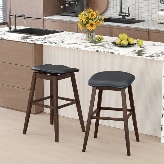 Swivel Bar Stools Set of 2 with Padded Contoured Seat and Footrest-Black & Brown W2B