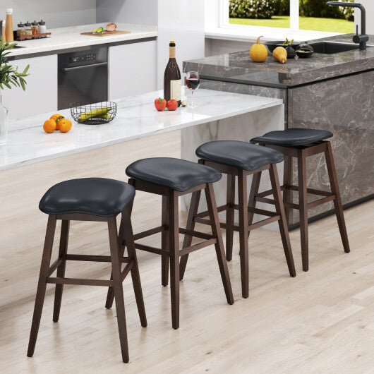 Swivel Bar Stools Set of 2 with Padded Contoured Seat and Footrest-Black & Brown W2B