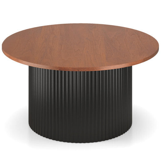 Round Coffee Table with Solid Wood Frame and Wooden Top-Walnut W2B