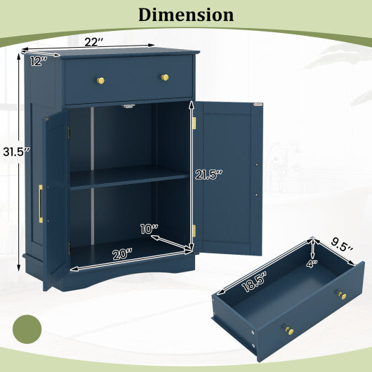 Floor Storage Cabinet with Doors Modern Buffet Sideboard with Drawer and Adjustable Shelf-Navy Blue