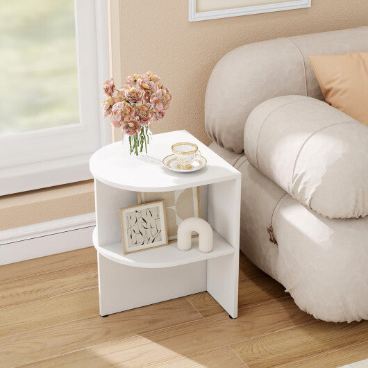 Half Round End Table with Open Shelves for Small Space-White