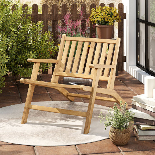 Teak Wood Outdoor Reclining Chair with Comfortable Backrest and Armrests W2B